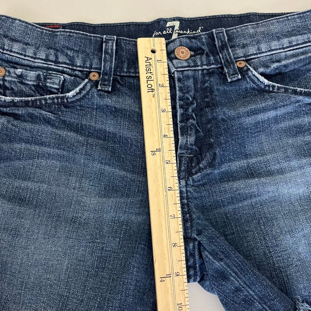 7 For All Mankind Womens Cut Off Denim Shorts Dark Wash Raw Hem Size 25 - Picture 6 of 12